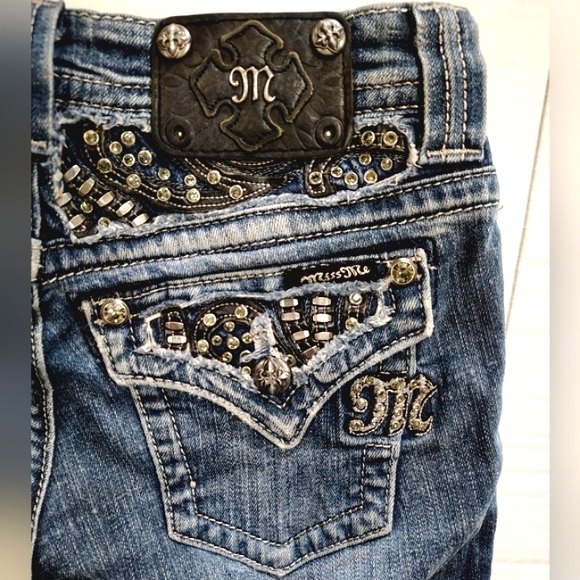 Miss Me Ankle Skinny Jeans,Women Blue Denim+Silver Studs,Distressed,Pockets, 26 - Picture 4 of 14